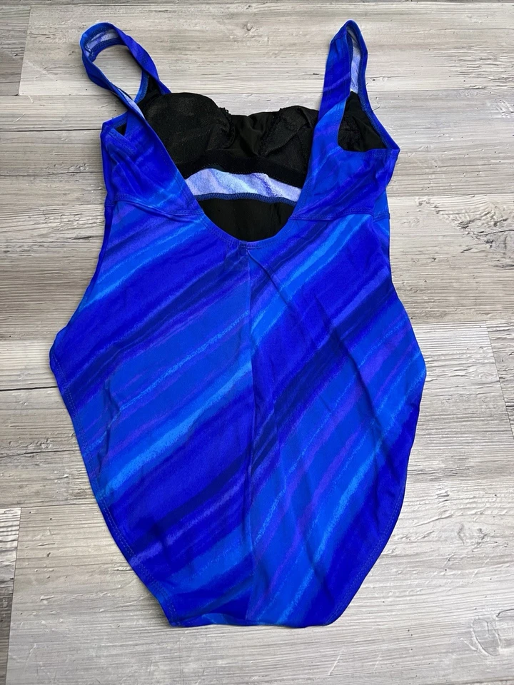 Traje de baño vintage de una pieza para mujer Anne Klein azul a rayas talla 10 Foto 2 de 4