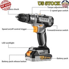 Cordless Drill Set 20V Electric Tool W/ Battery Charger Drill Driver Kit Bits US