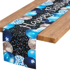 Silvery Blue Balloon Happy Birthday Table Runner 72 Inches Celebrate Birthday...
