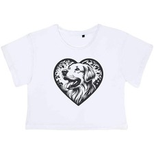 'Golden Retriever Love Heart' Women's Cotton Crop Tops (CO055018)