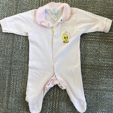 Vintage 90s Tweety Bird Embroidered Baby Footie Pajama Size 0-3 Months