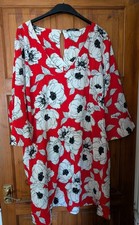 🌹RED WHITE AND BLACK FLORAL TUNIC TOP DRESS UK PLUS SIZE 28 🌹