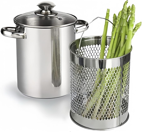 Pentola per Asparagi, in Acciaio Inox, Con Cestello E Coperchio, 16 Cm, 4 L - Foto 12 di 12