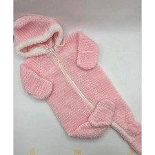Vintage Sterncraft Pink Sherpa Fleece Hooded Bunting Suit 3-9 Months Made in USA