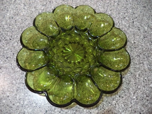 Anchor Hocking Avocado Green Fairfield Deviled Egg Plate