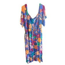 Soft Surroundings Simona Tropical Floral Midi Dress Smocked Resort Wear Size 3X
