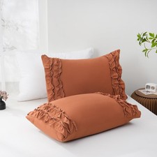 Burnt Orange Pillow Cases,Queen Pillowcases Set of 2,Chic Ruffle Pillow Shams...