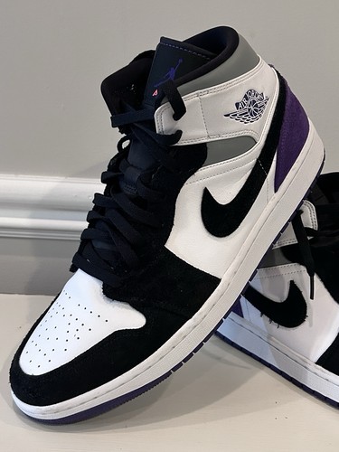 AIR JORDAN 1 MID SE Court Purple Suede 852542-105 White Purple Men’s Size 13 - Afbeelding 2 van 15