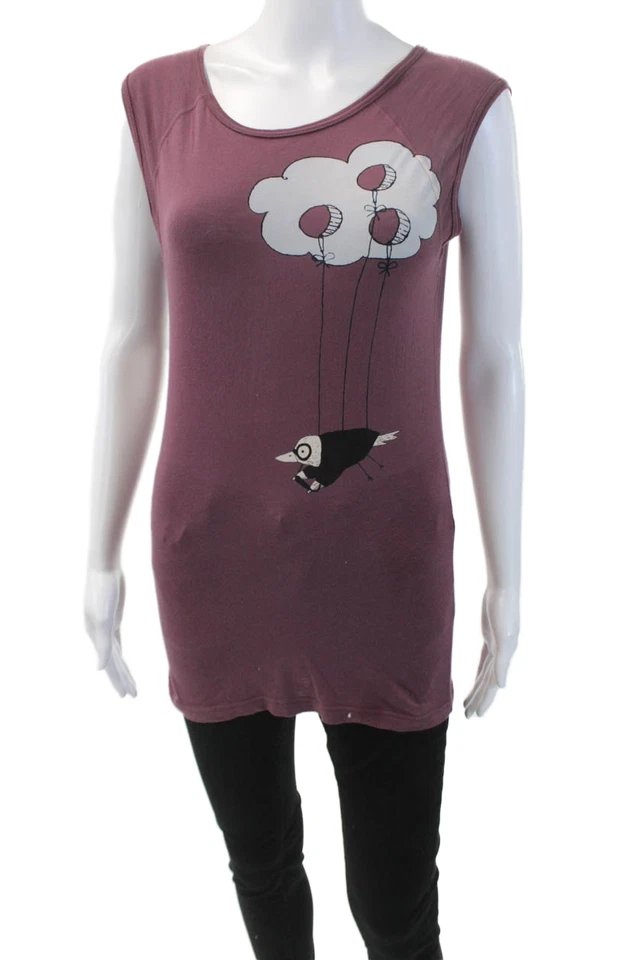 Camiseta sin mangas Marc By Marc Jacobs para mujer cuello redondo gráfico algodón púrpura talla pequeña Foto 2 de 4