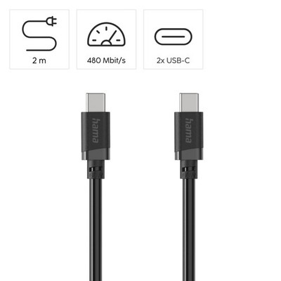 Hama USB-C Ladekabel Datenkabel 60W 2m Schnellladekabel f. Samsung Huawei iPhone