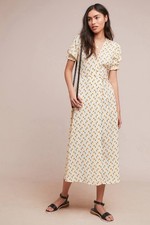 Faithfull the Brand Midi Hana Wrap Dress Anthropologie Yellow Floral Print XS 2