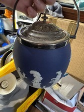 Rare Collectible Antique Wedgewood Blue Jasperware Biscuit Barrel