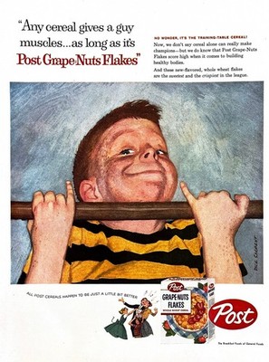 1957 POST GRAPE-NUTS Genuine Vintage Print Ad Breakfast Cereal Boy 10'' x 14''