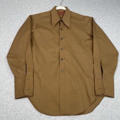 Vintage 60s 70s Sears Kings Road Shop Shirt Mens Brown Rockabilly Point Collar M