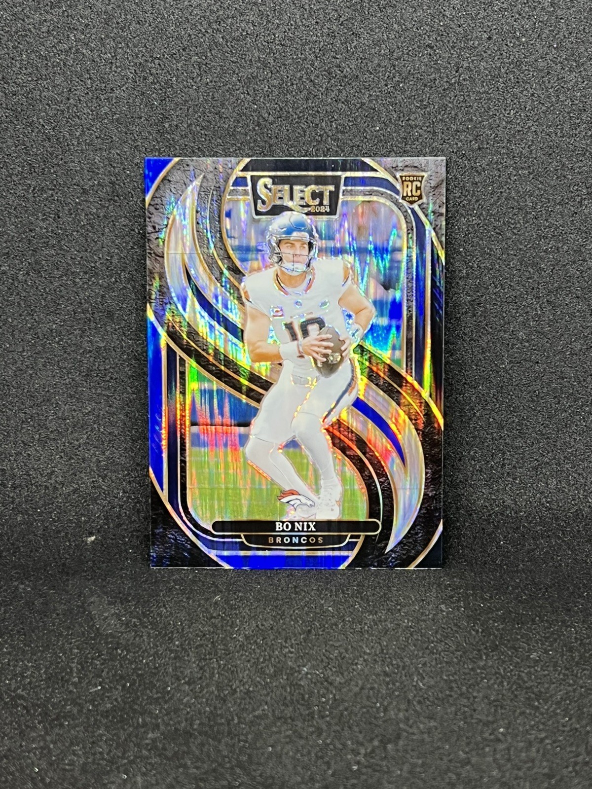 2024 Panini Select Premier Level Bo Nix #117 Black & Blue Shock Prizm RC