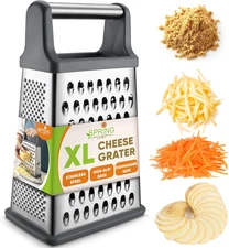 XL Stainless Steel Box Grater - 4 Sides for Cheese, Veggies & More - Gray