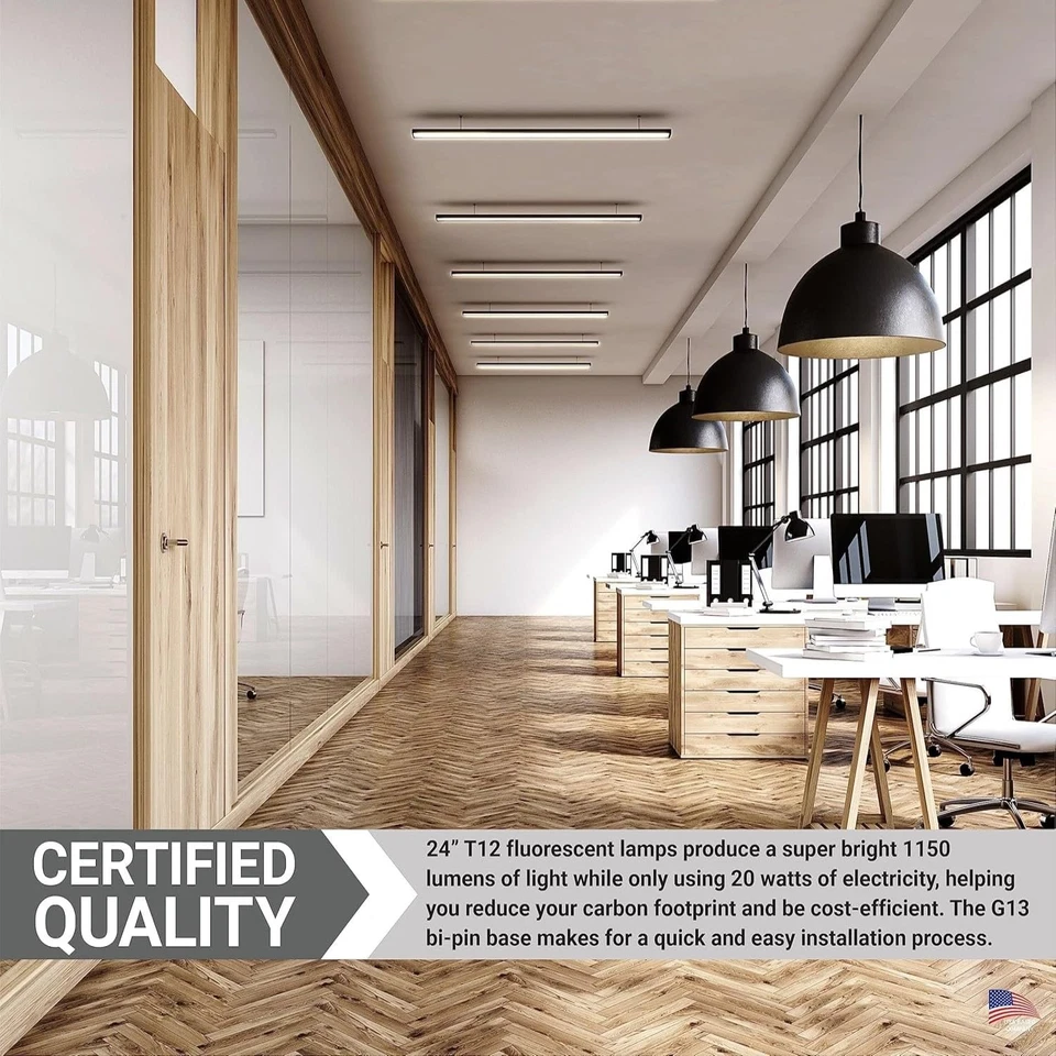 30Pack T12 Fluorescent Tube Light Bulb, 20W, 4100K, 1150LM, G13 E26 Bi-Pin - Image 3 of 4