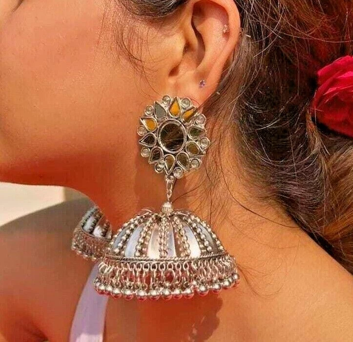 designer big jhumka earrings for wedding latest design party wear stone  jhumki white color