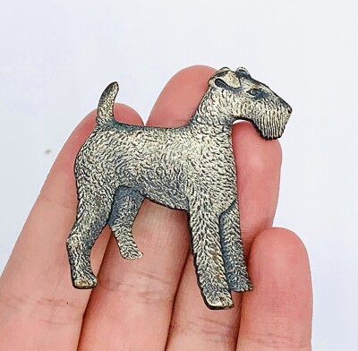 Vtg Unsigned Pewter Insect Animal Terrier Dog C-Clap Brooch Pin