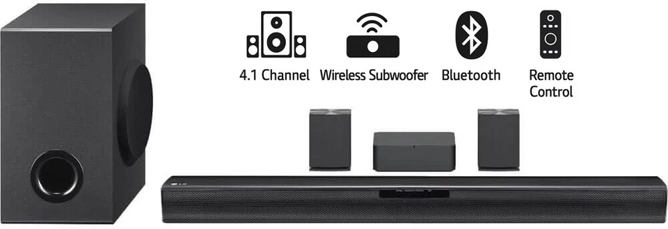 LG SQC4R 4.1ch Sound Bar System with Wireless Rear Speakers & Subwoofer