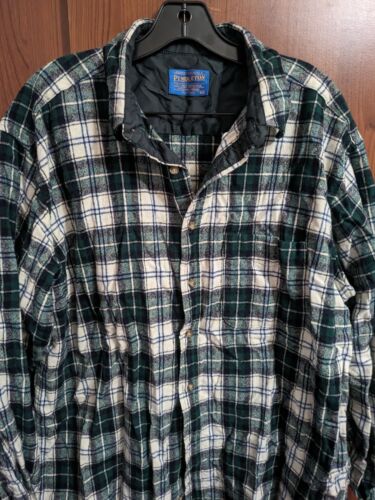 Mens Pendleton Wool Shirt XL Green White Checks Plaid Flannel - Picture 2 of 10