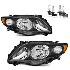 Pair Headlights For 2009-2010 Toyota Corolla Black Headlamps W Bulbs Leftright
