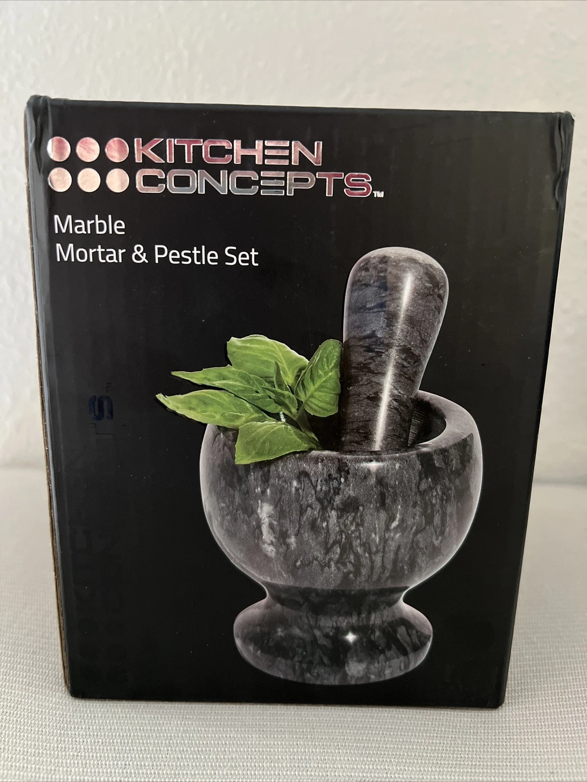 Kitchen Concepts Mortar Black Marble and Pestle Set - - 4.1 Inch - Wipe To Clean
