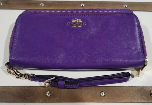 purple leather coach wallet