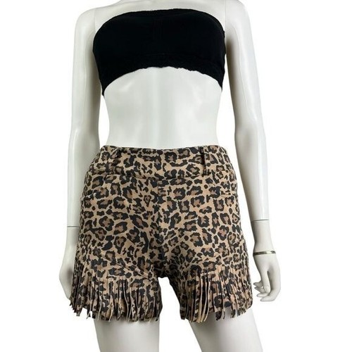Crazy Train Leopard Print Finge Shorts Womens Size S