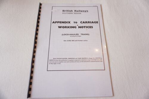 June 1964 Fascimilie Railway Carriage Working Notice Loco Trains Southern Reg