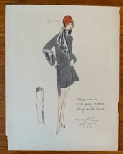 1920's ETHEL RABIN Vintage ART DECO Fashion Design Original Hand Colored Print
