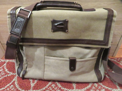 Camel Active Brown Canvas & Leather Messenger Laptop Briefcase Bag Adjust Strap