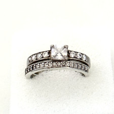 Vintage 925 Sterling Silver Clear CZ Cubic Zirconia Double Row Band Ring Size 8