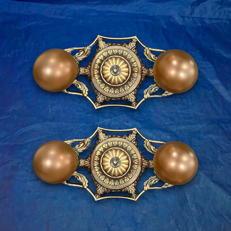Flush Pair quality antique Double Sockets polychrome Fixtures 25H - Image 2 of 4