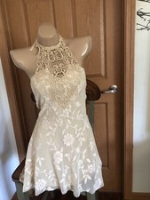 Free People Rare Lace Halter Mini Dress crochet neckline NEW M also fits S