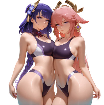 Raiden x Yae Miko Genshin Impact Waifu Weatherproof Anime Sticker 6'' Car Decal