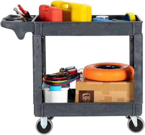 Heavy Duty 2 Shelf Plastic Rolling Utility Service Cart with 360° Swivel Wheels