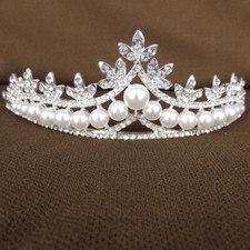 Woman Girl Pearl Crown Princess Queen Diadem Pageant Bridal Wedding Tiara Party
