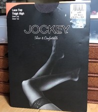 Lace Top THIGH HIGH HI BLACK Stockings SMALL MEDIUM TO 140lbs