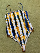 NWT Zara Bodysuit Spaghetti Strap Blue Orange Tie Dye Boho Festival One Piece S