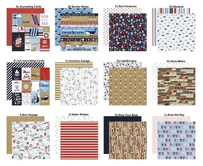 2 Sheets of Carta Bella Paper DEEP BLUE SEA 12x12 Scrapbook Cardstock - U Choose
