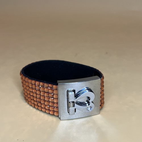 Interlocking Heart Clasp Rhinestone Copper Tone Bracelet Stainless - Picture 4 of 5