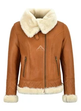 Ladies Sheepskin Jacket White Shearling Asymmetric Real Fur Bomber Jacket NV-43 