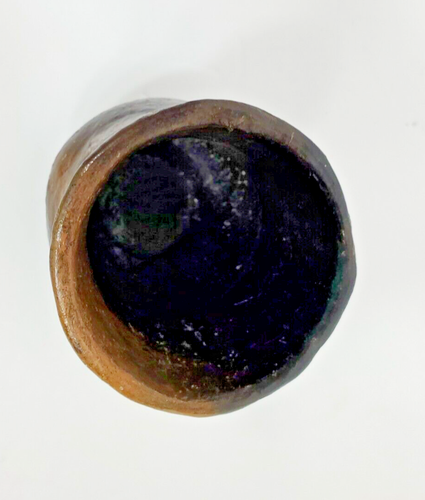 Crude Raku Wide Mouth Short Vase Cup Vessel 3.50" H x 3.25" W x 3.25" D - Picture 9 of 13