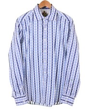 Robert Graham Blue White Gingham Check Classic Fit Button Front Shirt XL