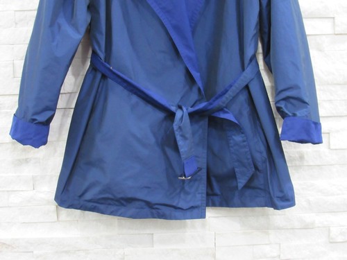 Max Mara Rainwear Marine & Navy Blue Reversible Belted Hooded Jacket Coat US 10 - Picture 2 of 9