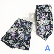 Cotton Skinny Slim 2.25" Floral Paisley Neck tie and Pocket Square Hankie 130