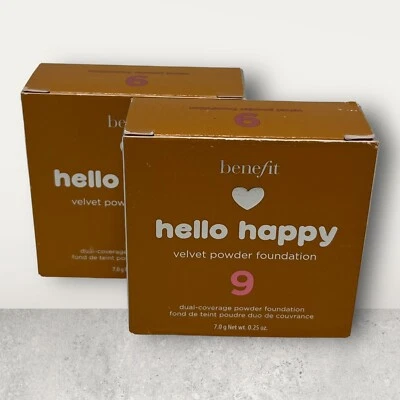 BENEFIT COSMETICS Hello Happy Velvet SHADE 9 Powder Foundations LOT OF 2 NEW