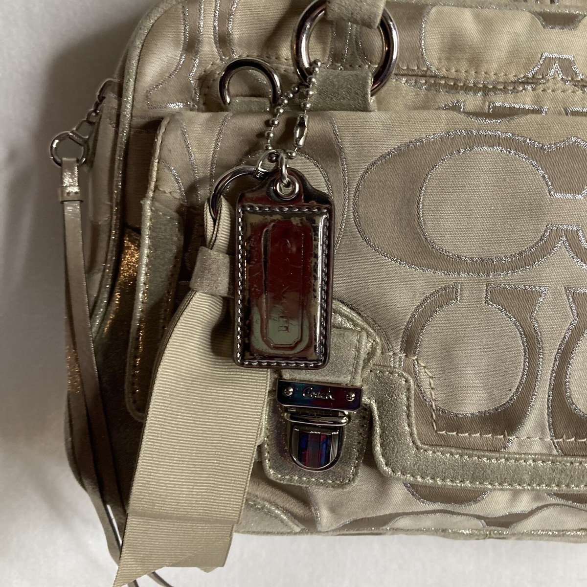 Coach Poppy Signature Sateen Metalic Pushlock Satchel Light