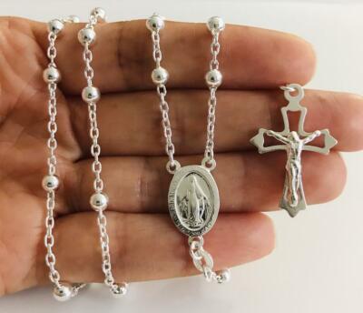 925 STERLING SILVER ITALIAN ROSARY 4MM-24'' / ROSARIO DE PLATA 925  4MM-24'' LARGO